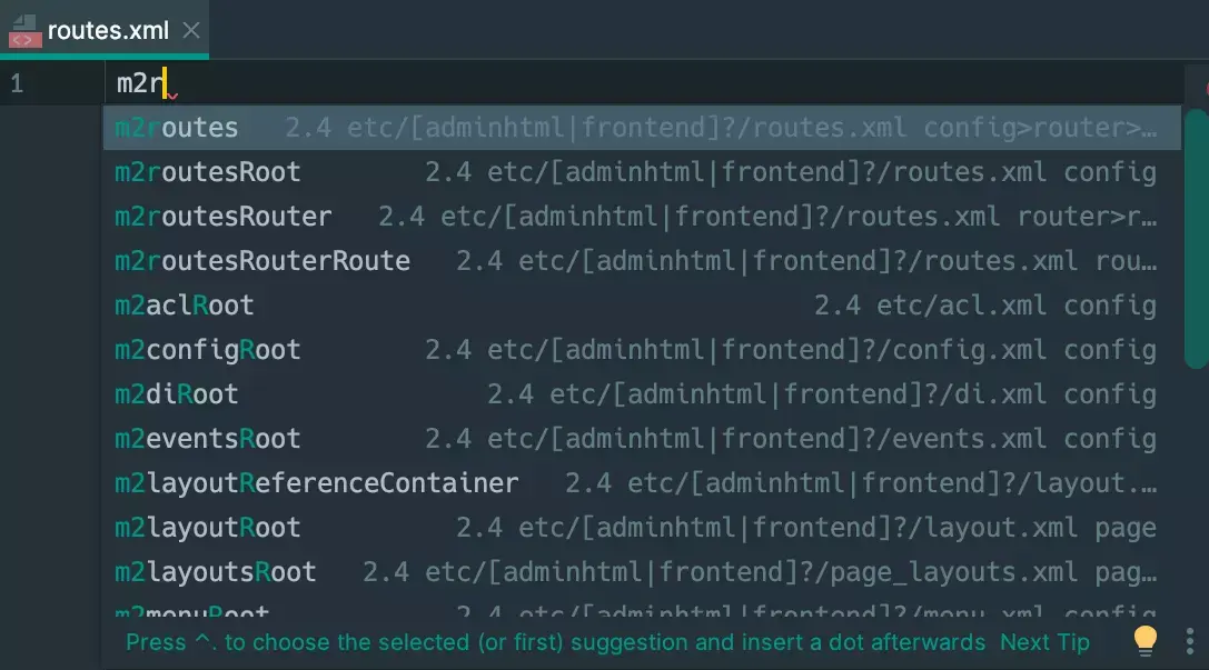 Example of routes.xml file generation