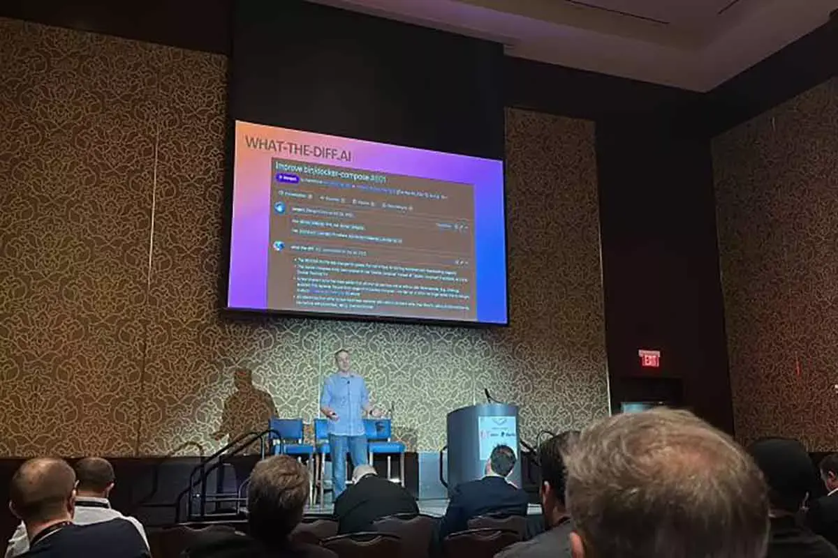 Mark presenting at Meet Magento Florida 2023 about AI + Magento.