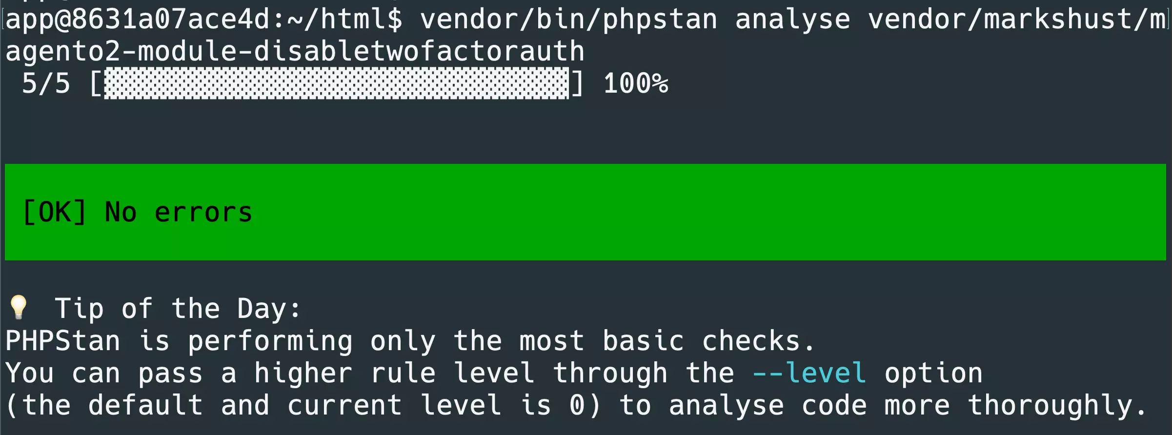 PHPStan no errors result
