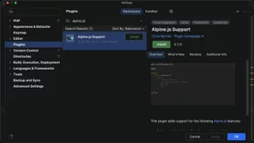 Install the Alpine.js plugin in PhpStorm