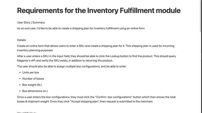 Define requirements for the Inventory Fulfillment module
