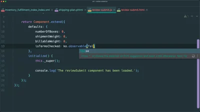 Review creating a UI component, Knockout.js template, and model
