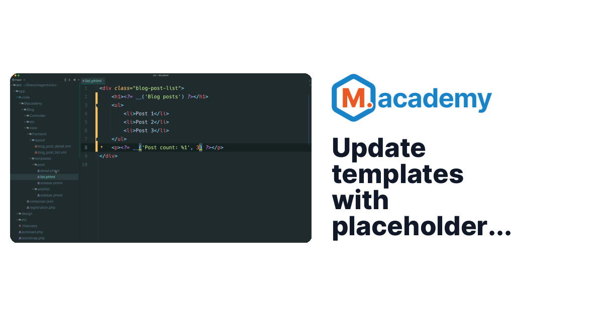 Update templates with placeholder data in Magento - Developer Lesson
